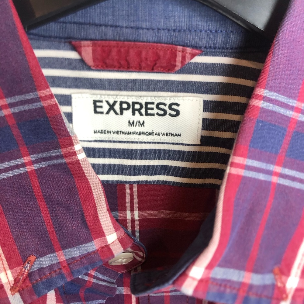 Express Men's Long Sleeve Plaid Stretch Cotton Shirt -MED - Picture 2 of 3